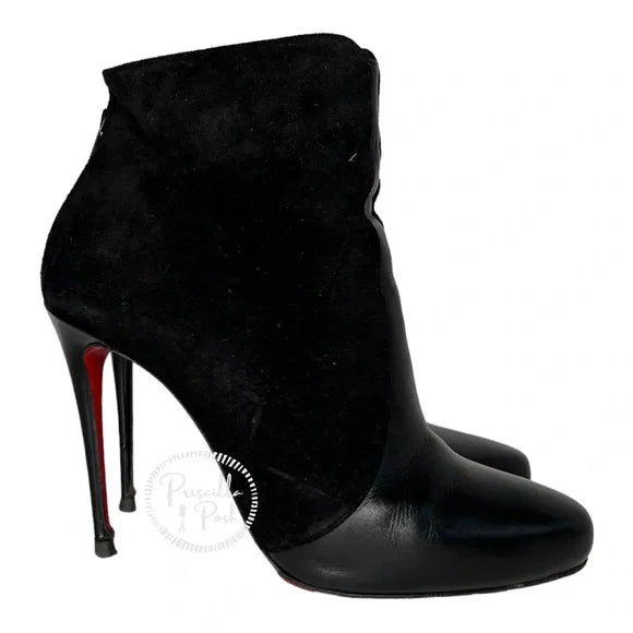 Christian Louboutin Gaetanina Paneled Ankle Bootie Boots Black Leather Suede 39