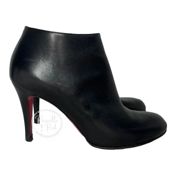 Christian Louboutin Black Leather Heeled Ankle Boots 35.5 Rubber Sole