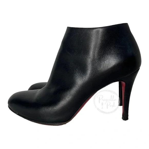 Christian Louboutin Black Leather Heeled Ankle Boots 35.5 Rubber Sole