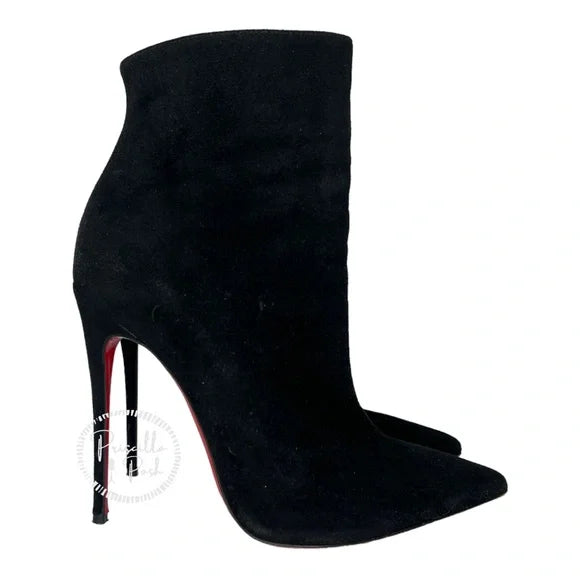 Christian Louboutin Ankle Pointy Toe Booty Pointed Boots Black Leather Suede 36