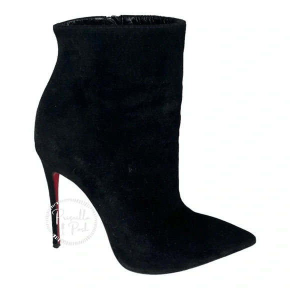 Christian Louboutin Ankle Pointy Toe Booty Pointed Boots Black Leather Suede 36