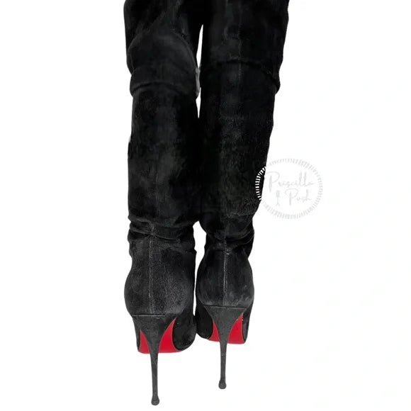 Christian Louboutin Ishtar Botta Ruched Suede Red Sole Boot Over The Knee Suede 38