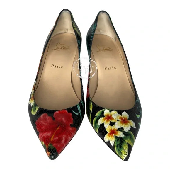 Christian Louboutin Pigalle Follies 55 Hawaii Pumps tropical floral flower heels 38