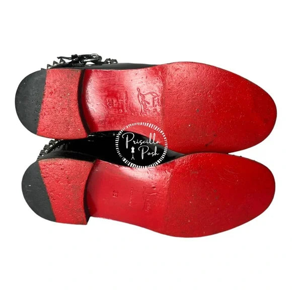 Christian Louboutin Egoutina Calfskin black Patent leather Spike Boots Combat 36